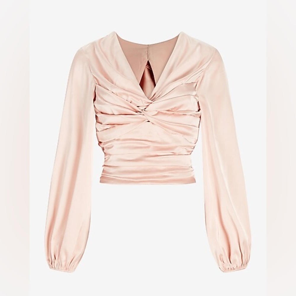NWT Express Women’s Satin Twist Front Tie Back Blouse Pale Pink Size XL